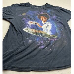 Bob Ross T Shirt Space Galaxy Graphic Art Black Large Mens Short Sleeve Tee